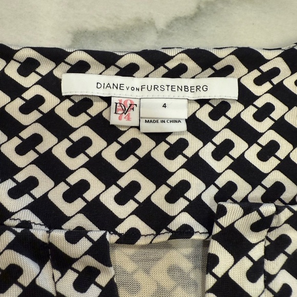 DVF Diane Von Furstenberg Dress Size 4 Black White Chain Link Silk - Picture 8 of 16